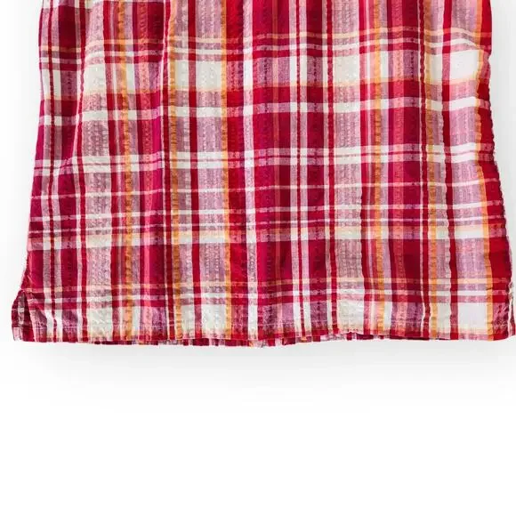Y2K St Johns Bay Red Orange White Plaid Sleeveless Button Down Top Cotton 2X - Picture 7 of 8